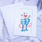 Blue Glasses Cross Stitch Wedding Card Hand Stitched Heart