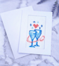 Blue Glasses Cross Stitch Wedding Card Hand Stitched Heart