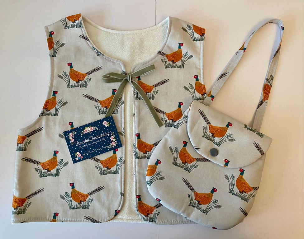 Cute Toddler Vest Style Gilet - pheasant design - age 3 years 