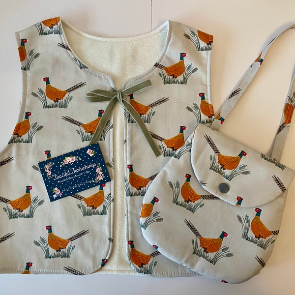 Cute Toddler Vest Style Gilet - pheasant design - age 3 years 