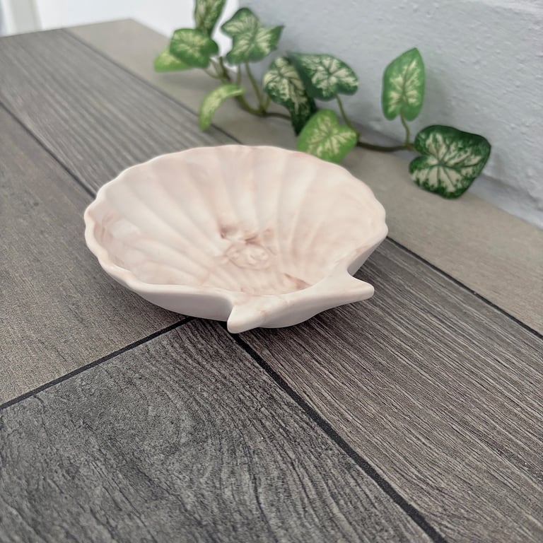 Pink Marbled Scallop Shell Trinket Dish 