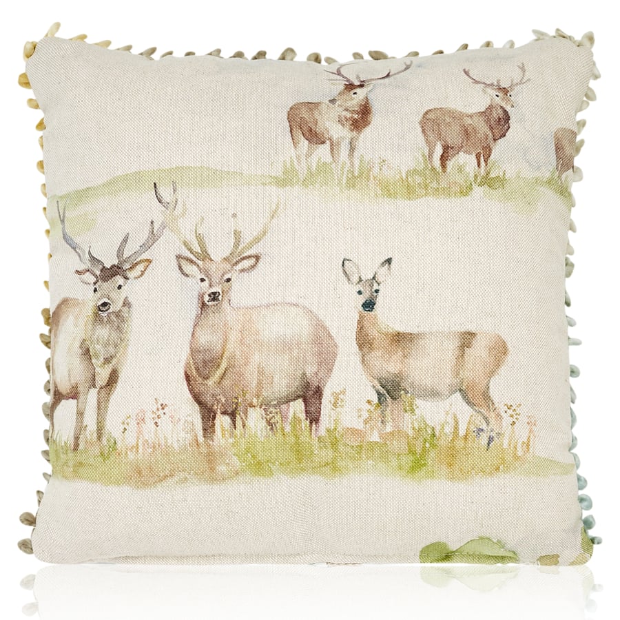 Voyage Moorland Stag 30cm Cushion with a voyage trim