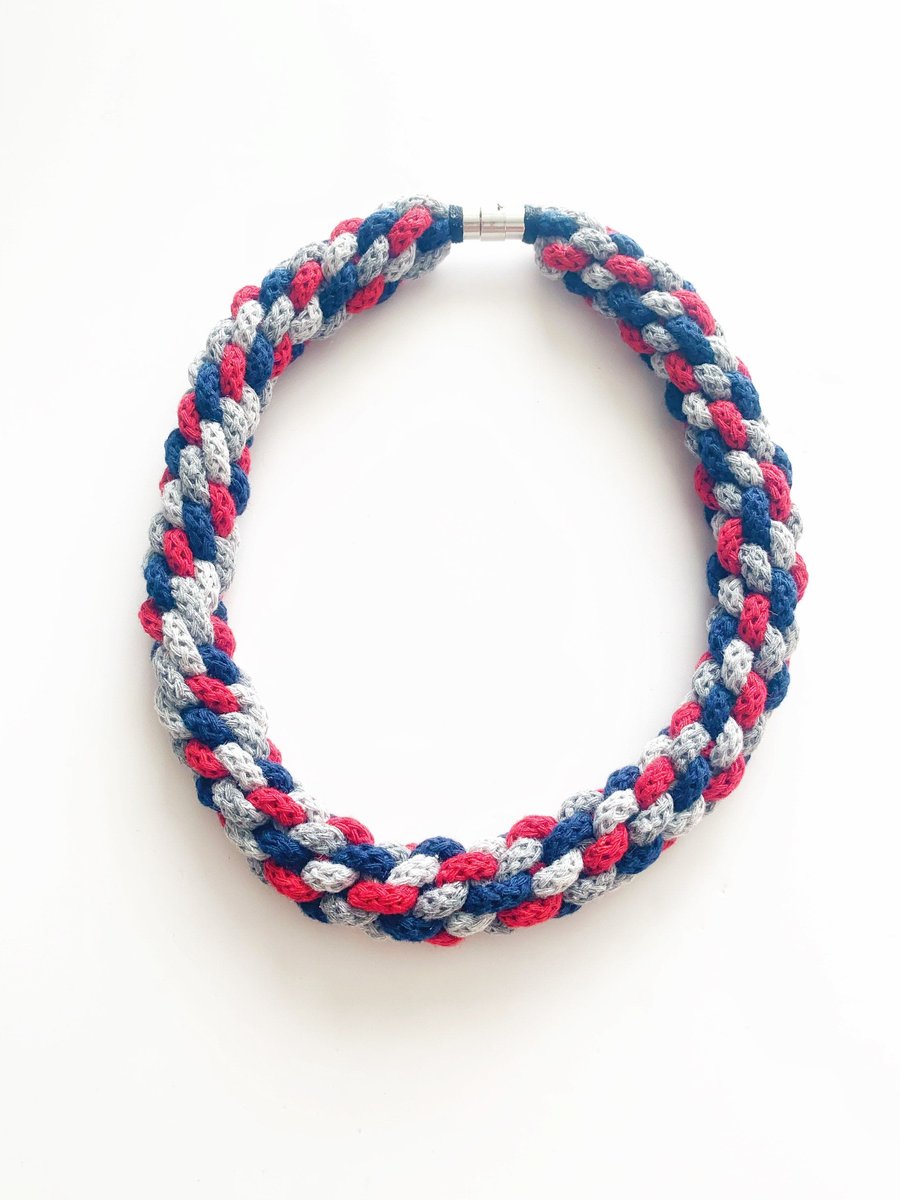 Chunky crochet necklace, multicolour necklace, macrame statement knitted necklac