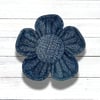 Flower Brooch, Blue Denim, Fabric Button