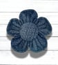 Flower Brooch, Blue Denim, Fabric Button