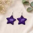 Purple Star Polymer Clay Earrings Sterling Silver Hooks