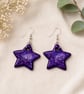 Purple Star Polymer Clay Earrings Sterling Silver Hooks