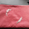 Dusky pink velvet multipurpose bag with zipper closure embroidered with roses
