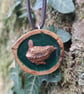 Handmade Wren Wildlife Pendant - Cast in Bronze Resin, Polished Walnut Shell - Image 2