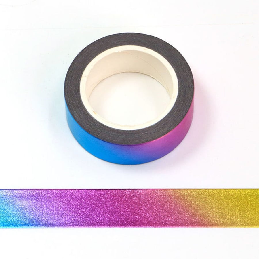 Rainbow Gradient Solid Foil Washi Tape UK Decorative Masking Tape 15mm x 10 Mete