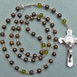 Catholic Dominican Five Decade Bronzite Rosary with Saint Benedict Crucifix