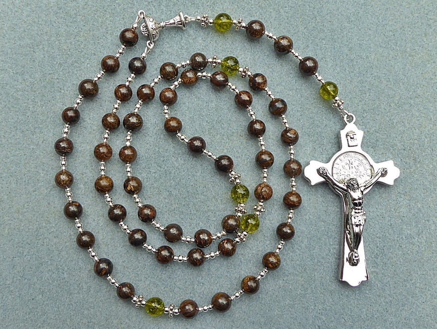 Catholic Dominican Five Decade Bronzite Rosary with Saint Benedict Crucifix