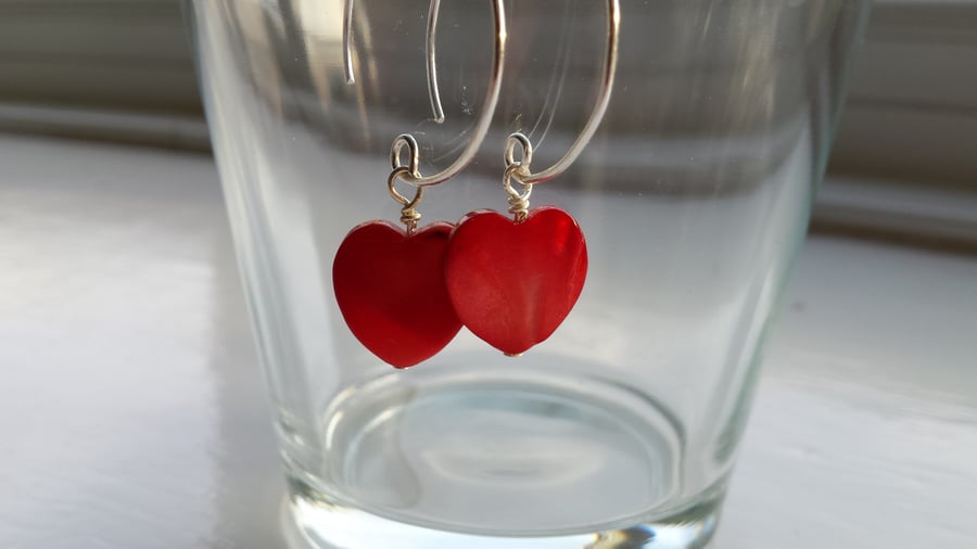 Red Shell Heart and Hoop Earrings