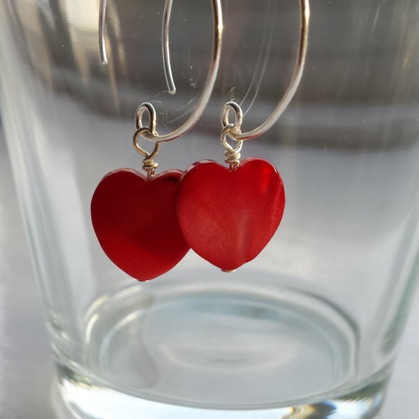 Red Shell Heart and Hoop Earrings