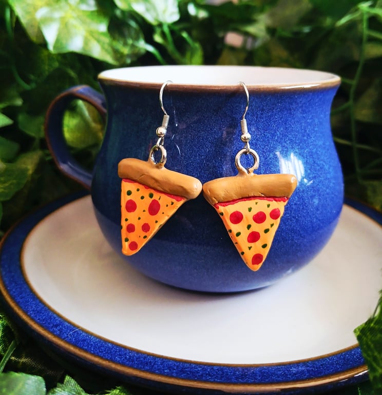 Handmade Clay Pizza Slice Friendship Earrings
