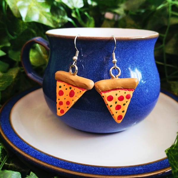 Handmade Clay Pizza Slice Friendship Earrings