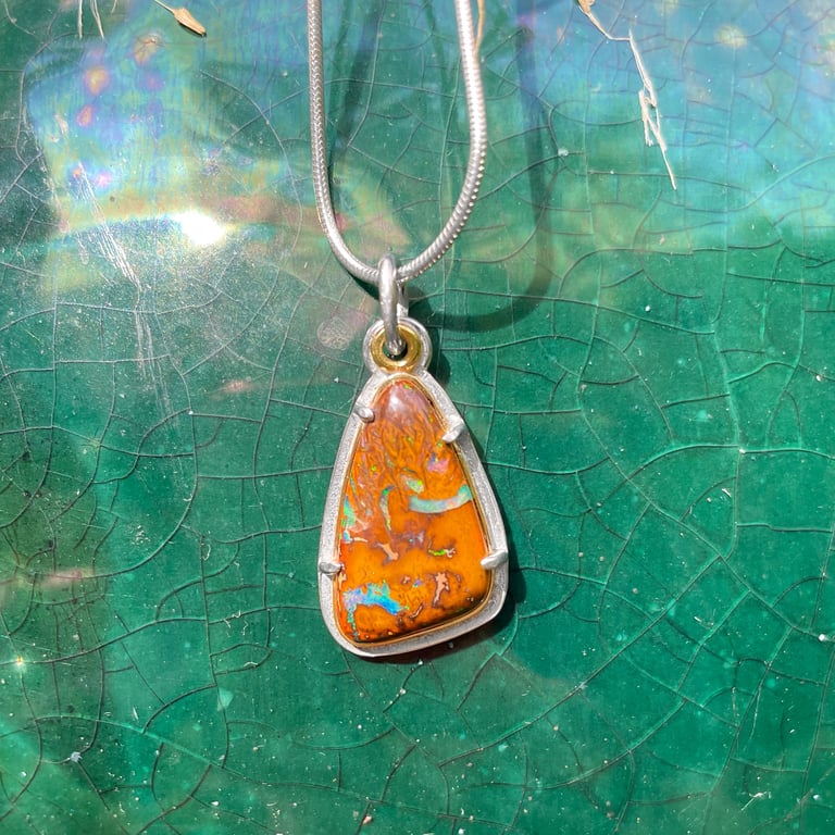 Silver, gold and Koroit boulder opal pendant and chain