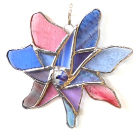 Pinwheel Suncatcher Pink Blue Stained Glass Handmade