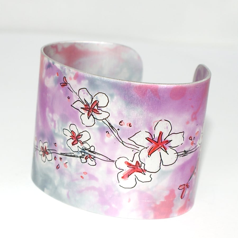 Painted Cherry Blossom Cuff - Folksy