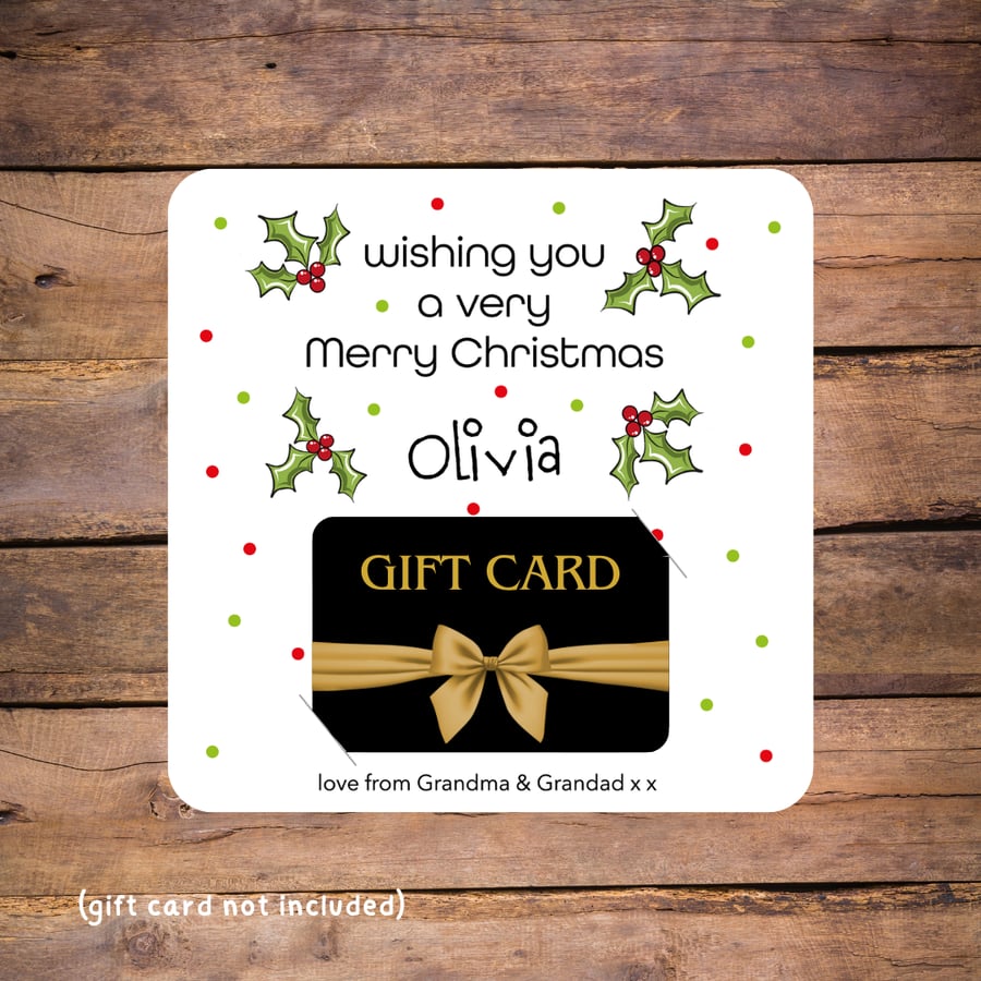 Merry Christmas Gift Card Holder, personalised 