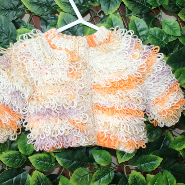 handmade crochet loopy design baby cardigan size  0 - 3  months