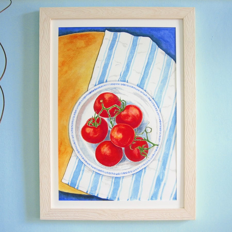 Tomatoes on the Vine, Watercolour Painting from Life
