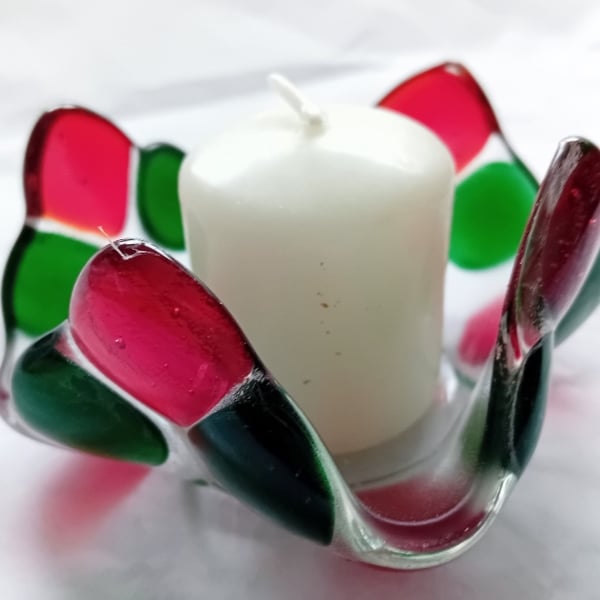 Fused glass votive candle or tea-light holder