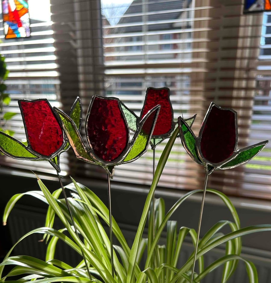 Red Rose planter in stained glass