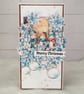 Handmade Snowman Christmas Card(25). Blue Winter Scene.