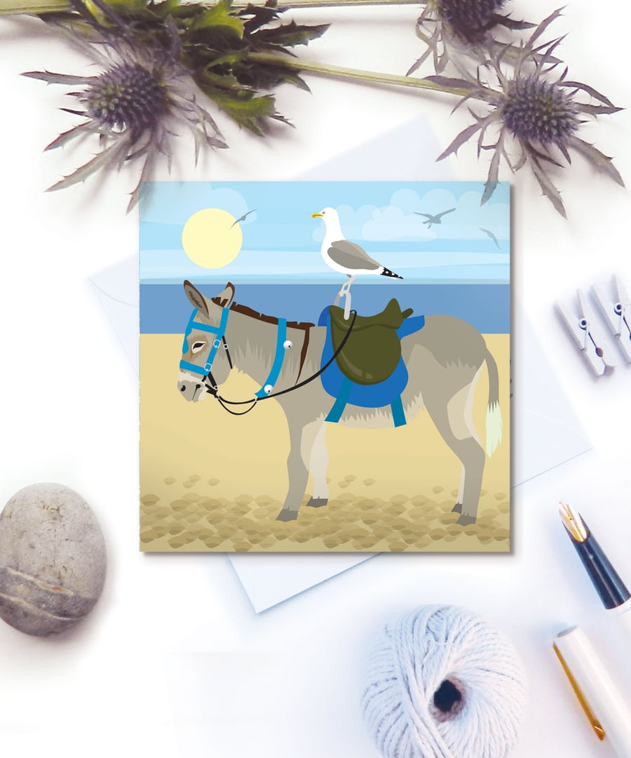 Donkey Rides Seaside Card - beach, summer birthday