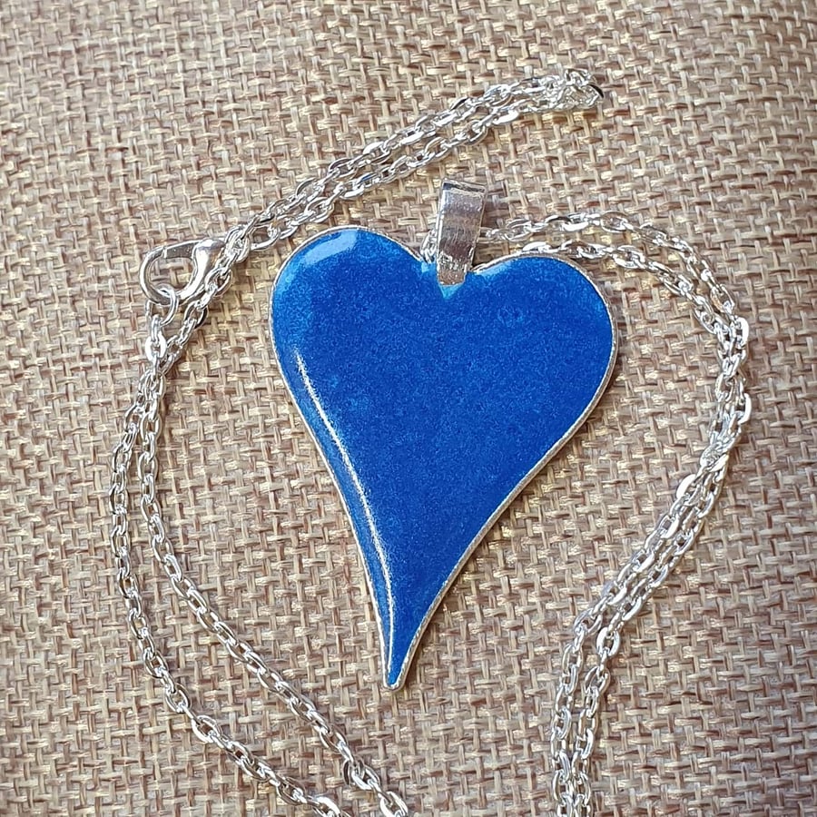 Electric Blue Resin Heart Pendant