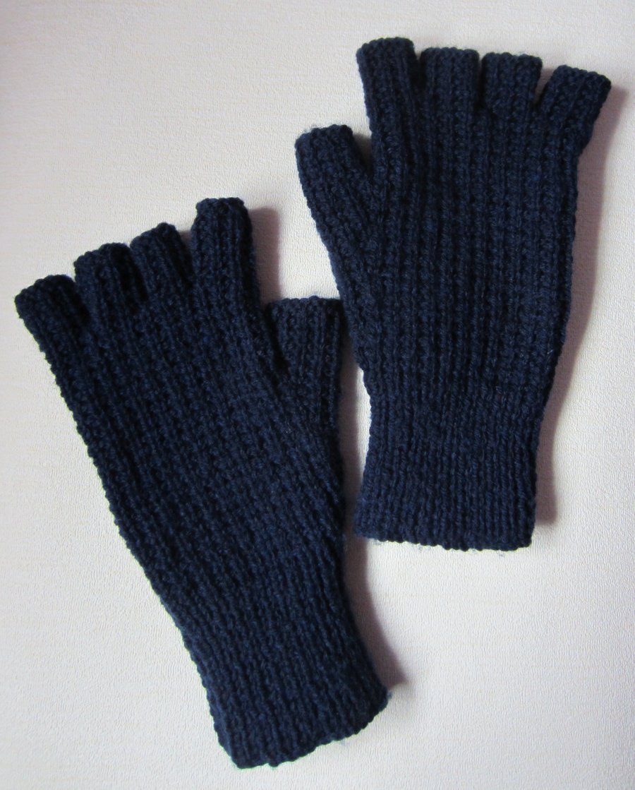 Navy Blue Fingerless Gloves