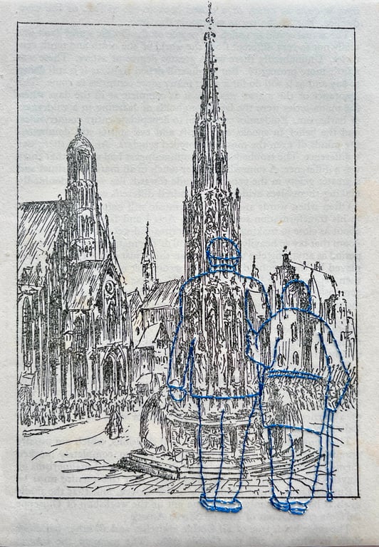 Hand embroidered vintage book page