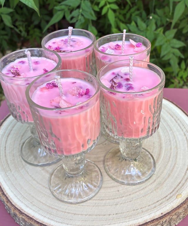 Set of Five Soy Wax Candles in Glasses -  Sugared Almond Scent