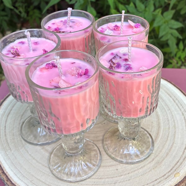 Set of Five Soy Wax Candles in Glasses -  Sugared Almond Scent