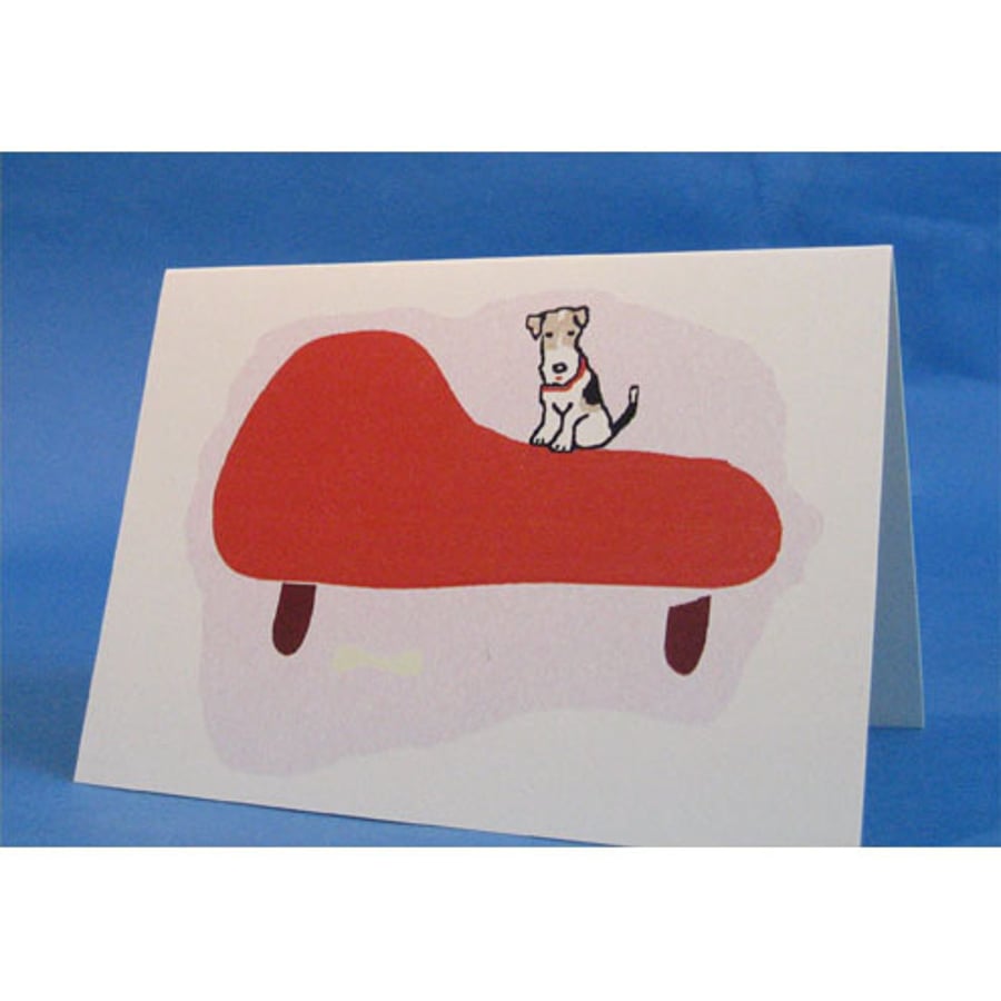 Fox Terrier on a Chaise Longue Greeting Card