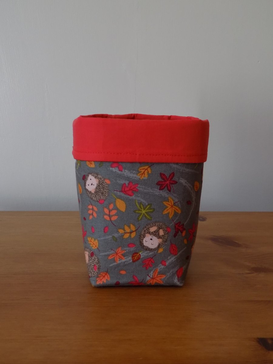 Autumn Hedgehog Fabric Storage Basket Bin Box Caddy