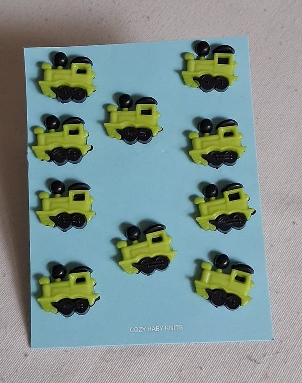 10 GREEN PLASTIC TRAIN BUTTONS