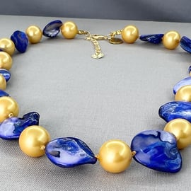 Yellow and Blue Shell Choker Necklace 