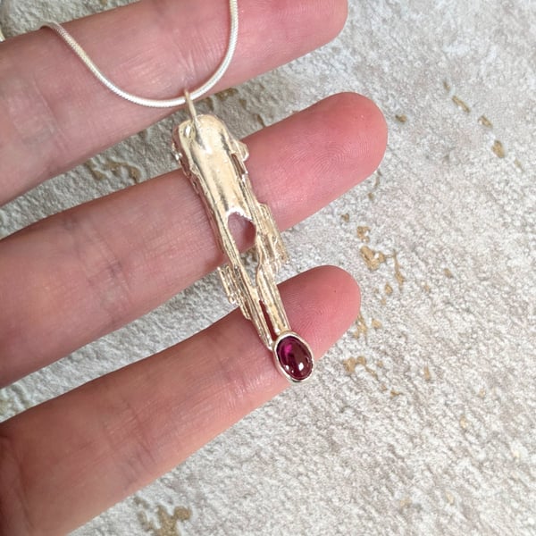 Textured Sterling Silver Garnet Pendant on a Silver Necklace