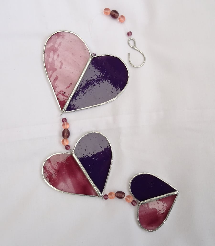 Stained Glass Hearts Suncatcher - Pink and Mauve