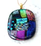 Dichroic Glass S019 Supersize Patchwork 3-layer Pendant with Gold plated chain - Image 5