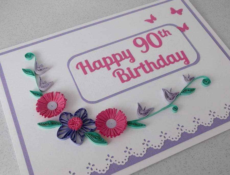 Quilled 90th birthday card