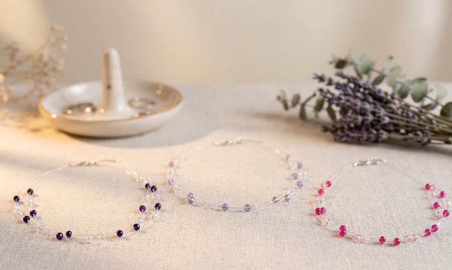 Floating Crystal Bead  Double Strand Necklace