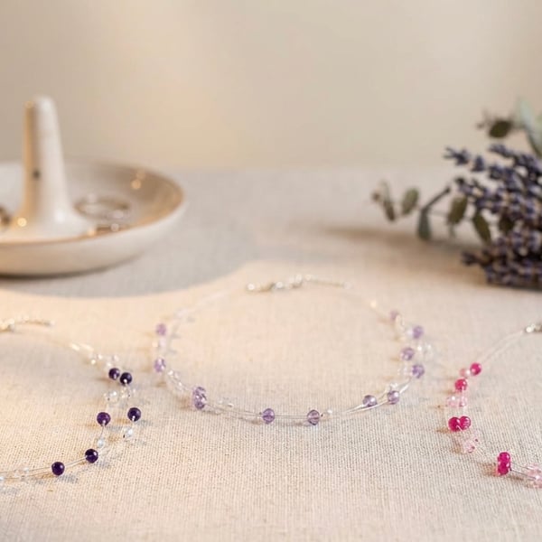 Floating Crystal Bead  Double Strand Necklace