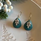 TeallTeardrop and CZ Charm Polymer Clay Earrings - Handmade Jewellery 