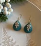 TeallTeardrop and CZ Charm Polymer Clay Earrings - Handmade Jewellery 