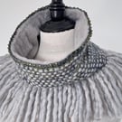 Reversible Blue and Green Merino Wool Cowl with Faux Fur