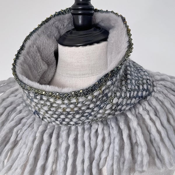 Reversible Blue and Green Merino Wool Cowl with Faux Fur