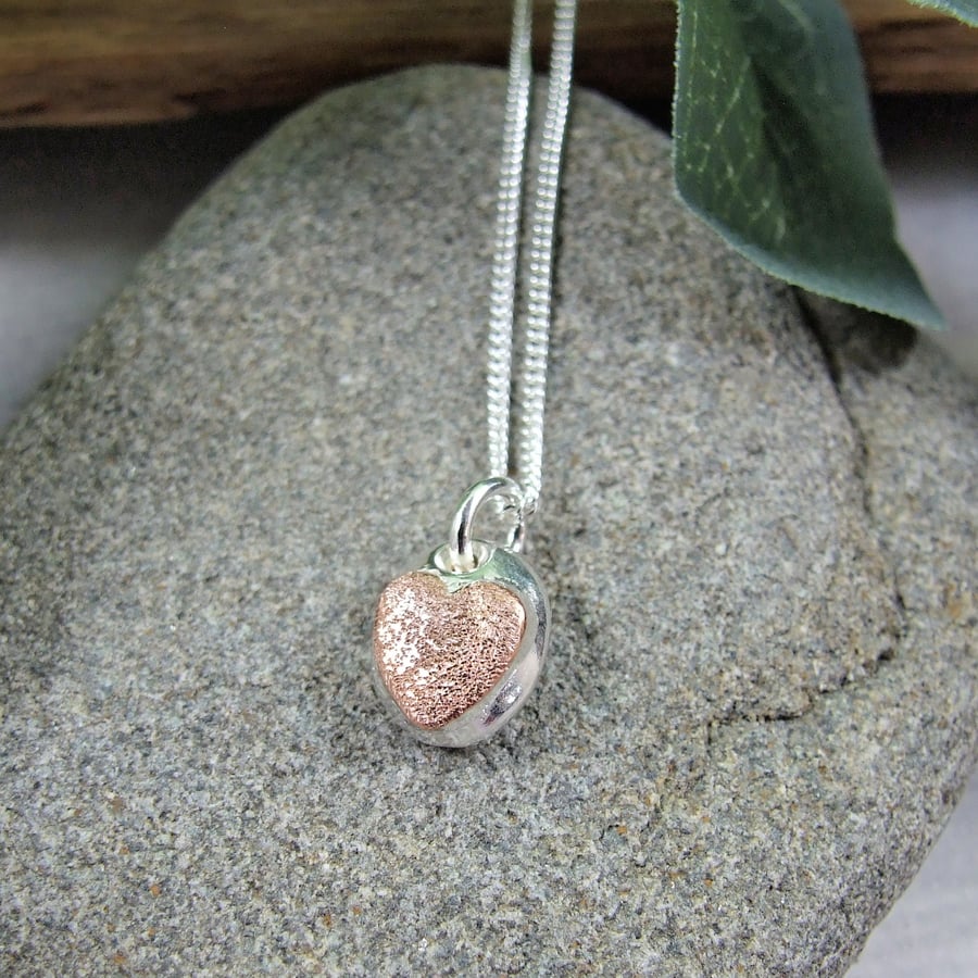 Recyled Silver Nugget with Copper Heart Necklace